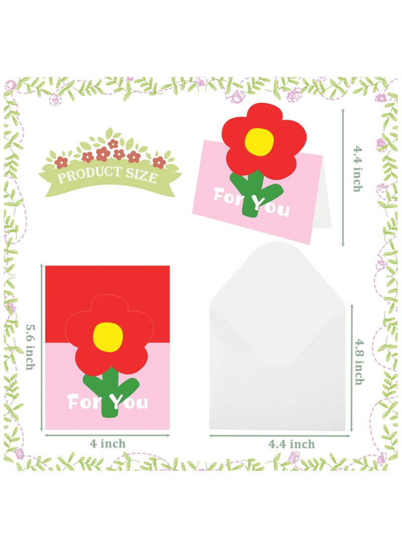 SYOSI Kids Floral Thank You Cards with Envelopes, 12 Pcs Birthday Bulk Note Card, Teachers Appreciation Birthday Party Valentine Cards, Colorful Flower Covers, Blank Inside (6 Assorted Designs) - Image 2