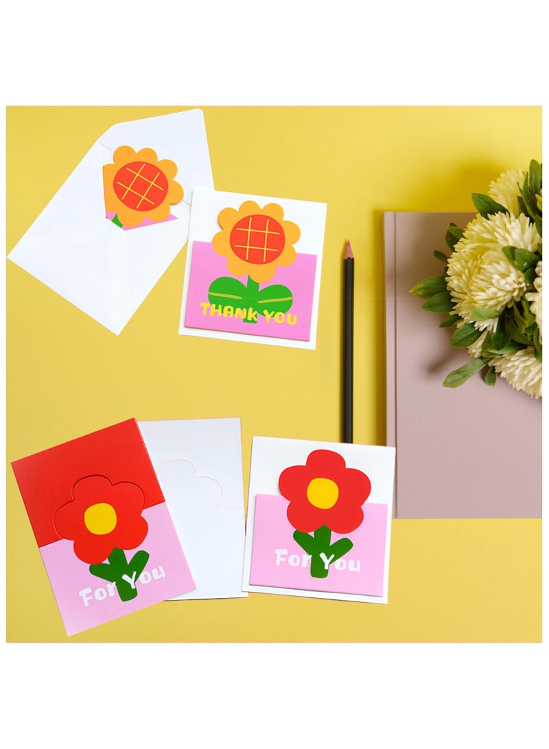 SYOSI Kids Floral Thank You Cards with Envelopes, 12 Pcs Birthday Bulk Note Card, Teachers Appreciation Birthday Party Valentine Cards, Colorful Flower Covers, Blank Inside (6 Assorted Designs) - Image 4