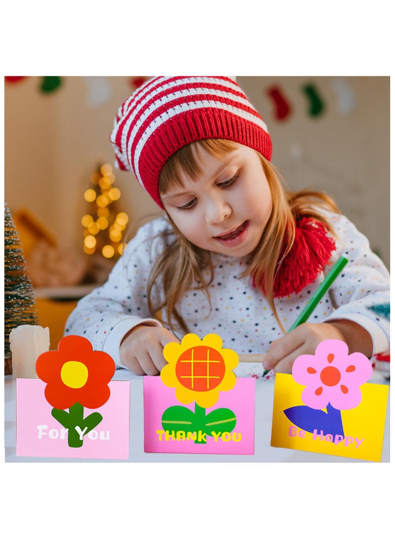 SYOSI Kids Floral Thank You Cards with Envelopes, 12 Pcs Birthday Bulk Note Card, Teachers Appreciation Birthday Party Valentine Cards, Colorful Flower Covers, Blank Inside (6 Assorted Designs) - Image 5