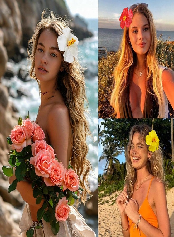 Jeffan 2 PCS Hawaiian Flowers Hair Clips, Hibiscus Flowers Hair Clip Beach Party Bohemian Flower Hair Accessories for Women Girls Dancer Bride Wedding Beach Party (Orange) - Image 5