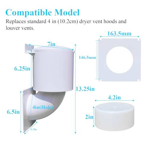 WFCYX Dryer Vent Cover 4 inch, Outdoor Dryer Vent Closure/Seal, Hood for Home Exterior, UV Resistant, Mouse Proof, Natural Energy Saving, Clothes Dryer Replacement Vents, W/Screw & Washer for Installation - Image 3