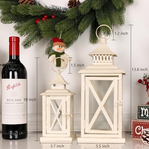 NEEDOMO Lanterns Decorative Outdoor&Indoor, Set of 2 (14"&10") Beige Metal Lantern Decor with Glass, Candle Holder for Porch, Patio, Garden, Balcony, Wedding, Table Centerpiece - Image 2