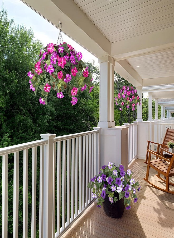 Ammyoo Artificial Hanging Fake Flowers with Basket Plants for Outdoor Spring Decoration，Faux Silk Flower UV Resistant Morning Glory for Home Porch Patio Garden Balcony Yard Look Real (Red Lotus) - Image 4