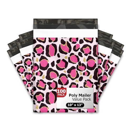 Pro Supply Global 10x13 (100) Pink Leopard Print Designer Poly Mailers Waterproof Self Sealing Tear Resistant Polymailers Shipping Envelopes Premium Printed Bags For Small Businesses - Image 1