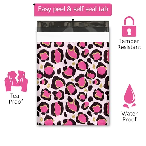 Pro Supply Global 10x13 (100) Pink Leopard Print Designer Poly Mailers Waterproof Self Sealing Tear Resistant Polymailers Shipping Envelopes Premium Printed Bags For Small Businesses - Image 2