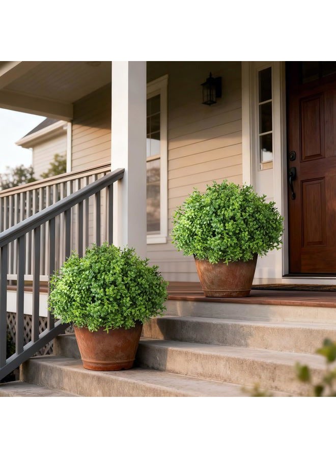 YXZZWL Set of 2 Artificial Boxwood Topiary Ball Trees - UV Resistant Faux Boxwood Potted Plants, Spring Summer Greenery Fake Bushes for Front Door Farmhouse Garden Porch Outdoor Decor - Image 2