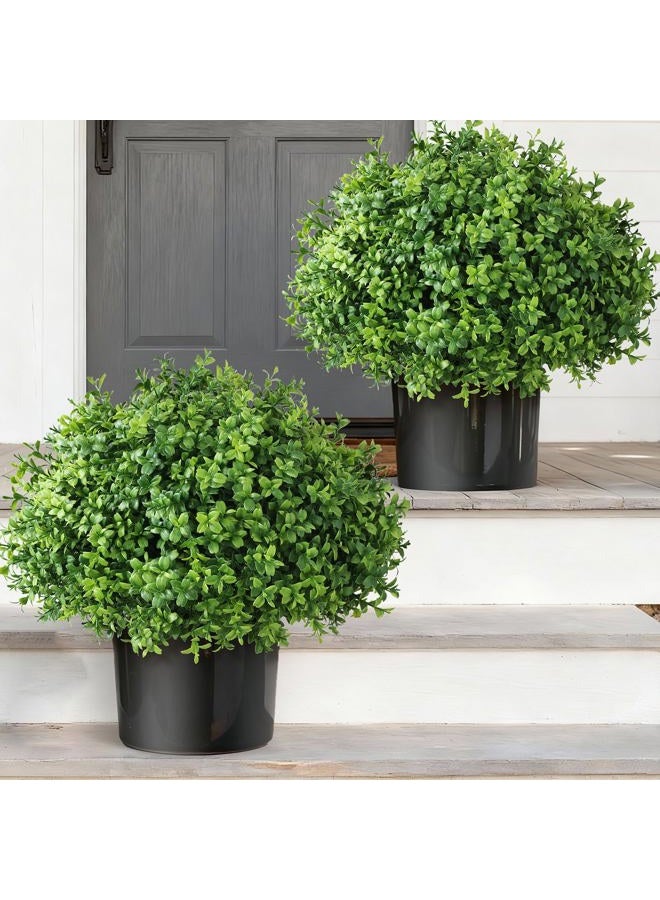 YXZZWL Set of 2 Artificial Boxwood Topiary Ball Trees - UV Resistant Faux Boxwood Potted Plants, Spring Summer Greenery Fake Bushes for Front Door Farmhouse Garden Porch Outdoor Decor - Image 1