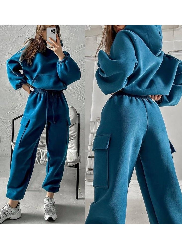 NIBEMINENT Solid Casual Two-piece Set, Long Sleeve Crew Neck Sweatshirt & Drawstring Waist Jogger Pants Outfits, Women's Clothing  - Image 1