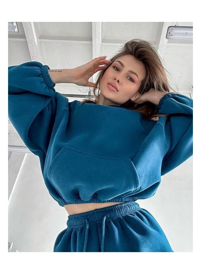 NIBEMINENT Solid Casual Two-piece Set, Long Sleeve Crew Neck Sweatshirt & Drawstring Waist Jogger Pants Outfits, Women's Clothing  - Image 5