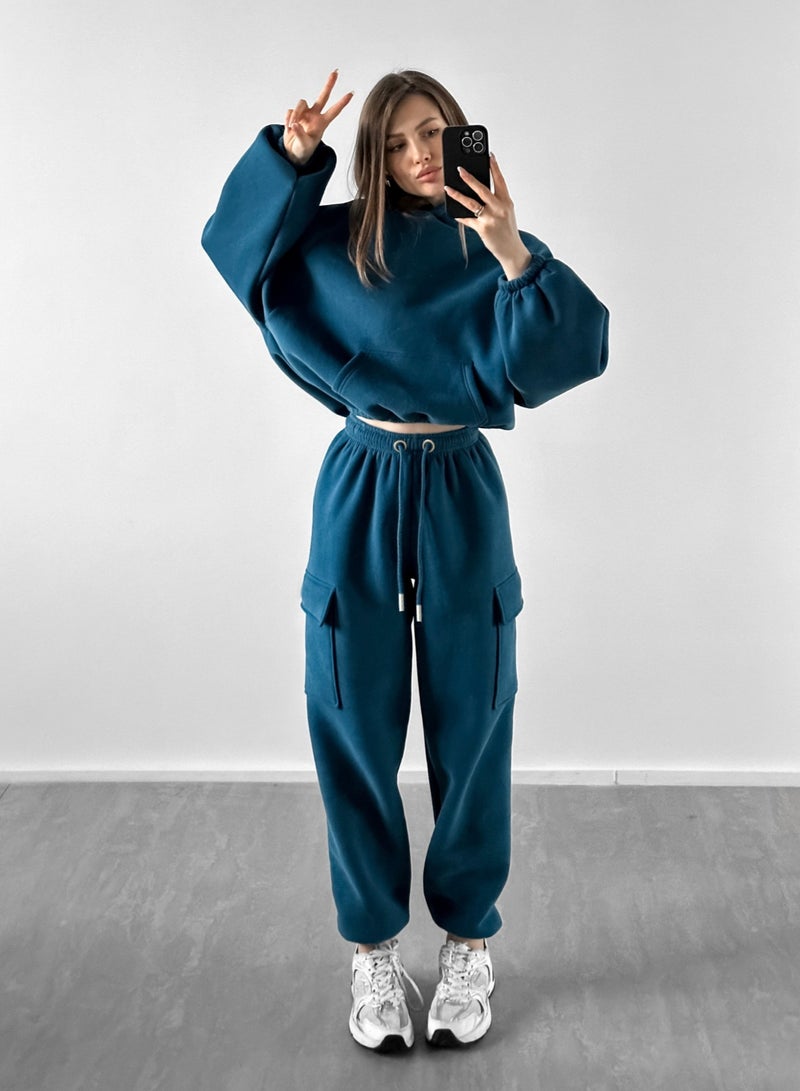 NIBEMINENT Solid Casual Two-piece Set, Long Sleeve Crew Neck Sweatshirt & Drawstring Waist Jogger Pants Outfits, Women's Clothing  - Image 3