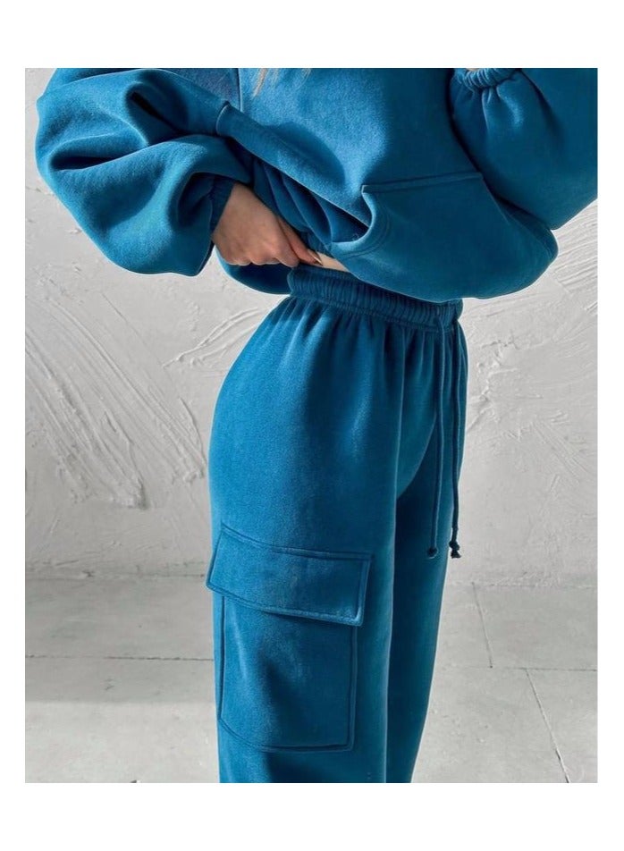 NIBEMINENT Solid Casual Two-piece Set, Long Sleeve Crew Neck Sweatshirt & Drawstring Waist Jogger Pants Outfits, Women's Clothing  - Image 4
