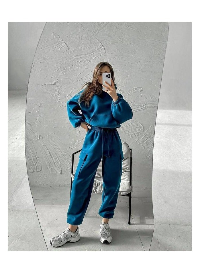 Solid Casual Two-piece Set, Long Sleeve Crew Neck Sweatshirt & Drawstring Waist Jogger Pants Outfits, Women's Clothing