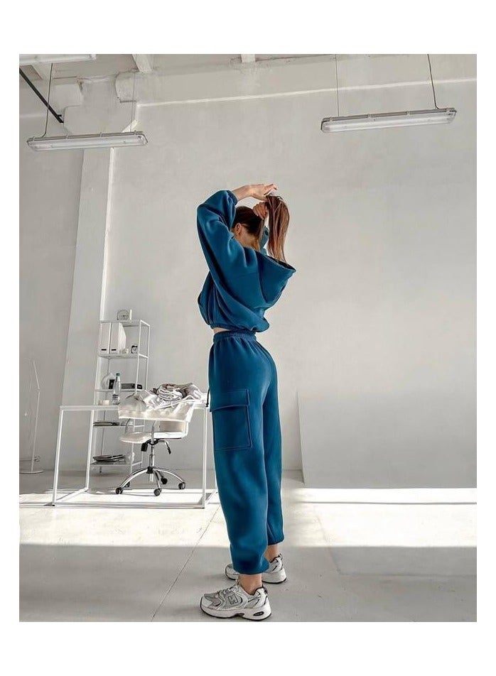 Solid Casual Two-piece Set, Long Sleeve Crew Neck Sweatshirt & Drawstring Waist Jogger Pants Outfits, Women's Clothing