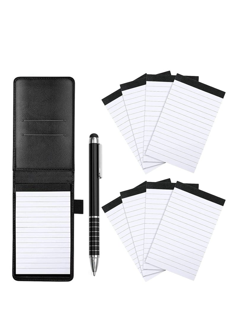 Oasisgalore - Mini Pocket Notepad Set - 14x9 cm Notepad Holder with Metal Pen and 50 Lined Sheets for Business(Black) - Image 1