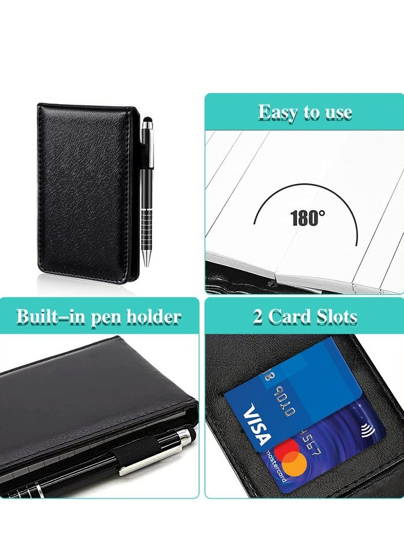 Oasisgalore - Mini Pocket Notepad Set - 14x9 cm Notepad Holder with Metal Pen and 50 Lined Sheets for Business(Black) - Image 1