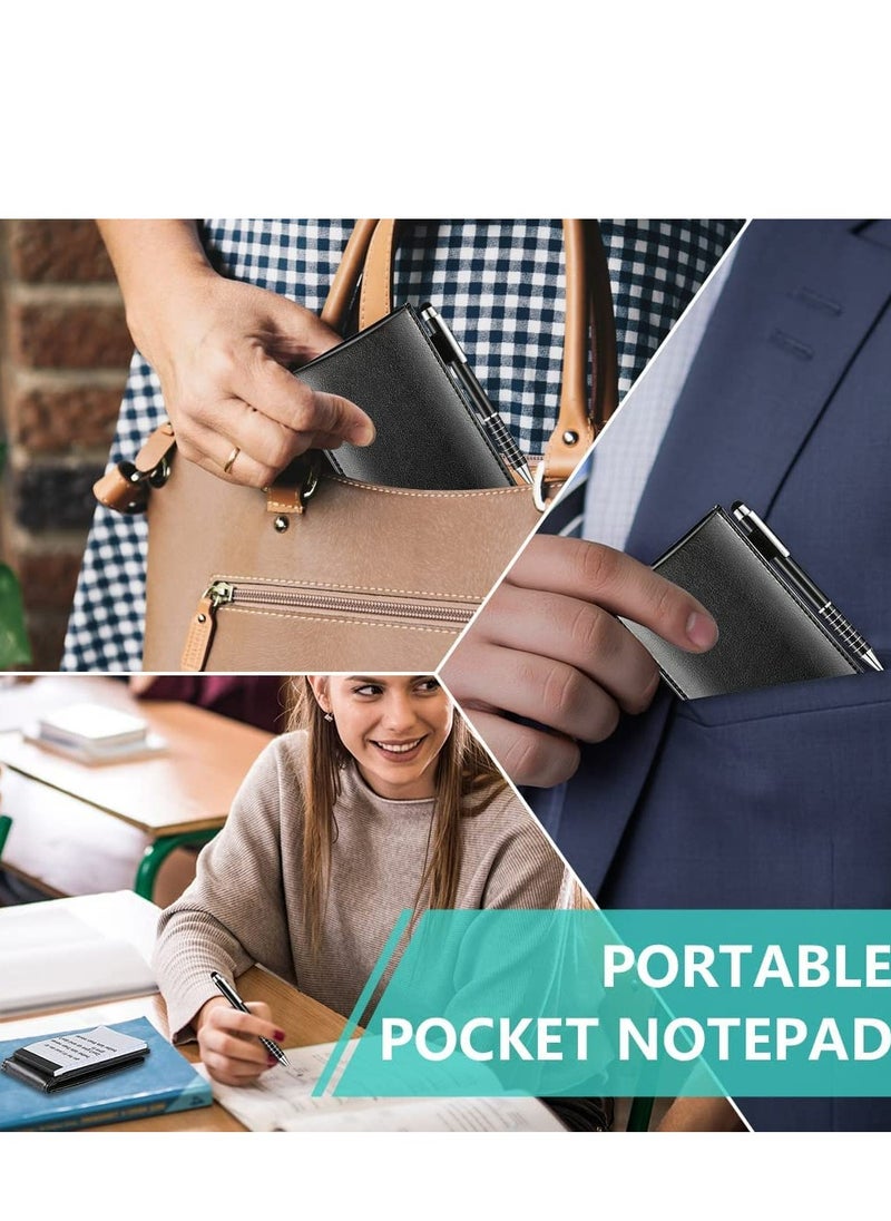 Oasisgalore - Mini Pocket Notepad Set - 14x9 cm Notepad Holder with Metal Pen and 50 Lined Sheets for Business(Black) - Image 1