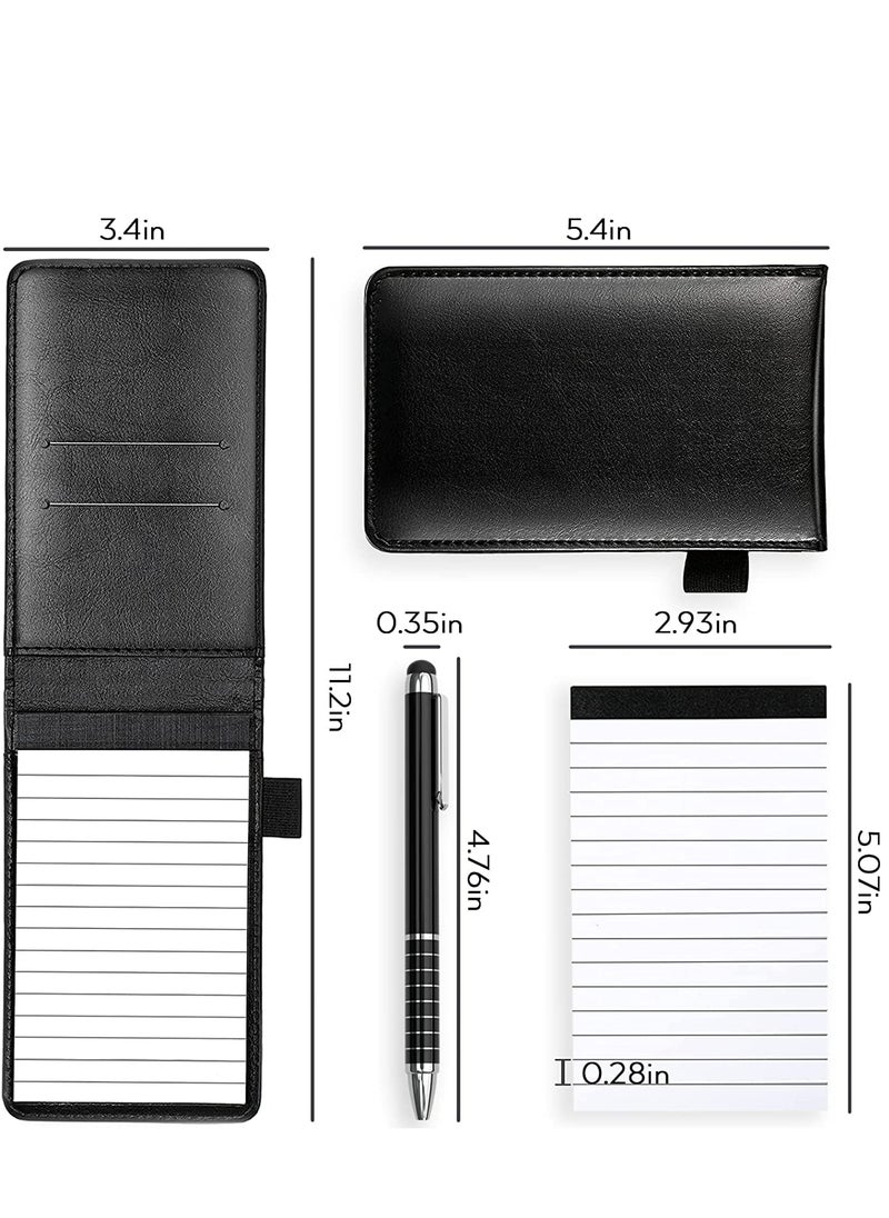 Oasisgalore - Mini Pocket Notepad Set - 14x9 cm Notepad Holder with Metal Pen and 50 Lined Sheets for Business(Black) - Image 1