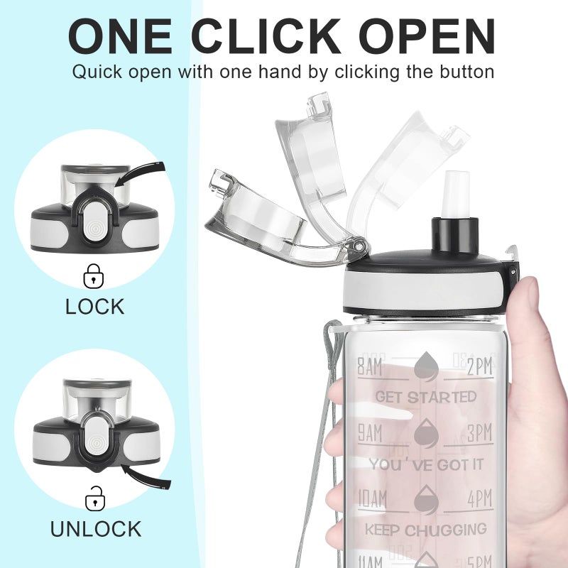Enerbone Water Bottle, Leakproof BPA & Toxic Free, Motivational Water Bottle with Times to Drink and Straw, Fitness Sports Water Bottle with Strap for Office, Gym, Outdoor Sports - Image 4