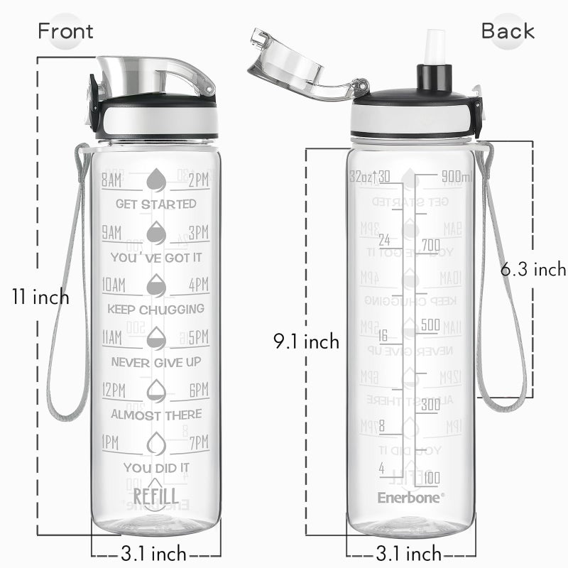Enerbone Water Bottle, Leakproof BPA & Toxic Free, Motivational Water Bottle with Times to Drink and Straw, Fitness Sports Water Bottle with Strap for Office, Gym, Outdoor Sports - Image 3