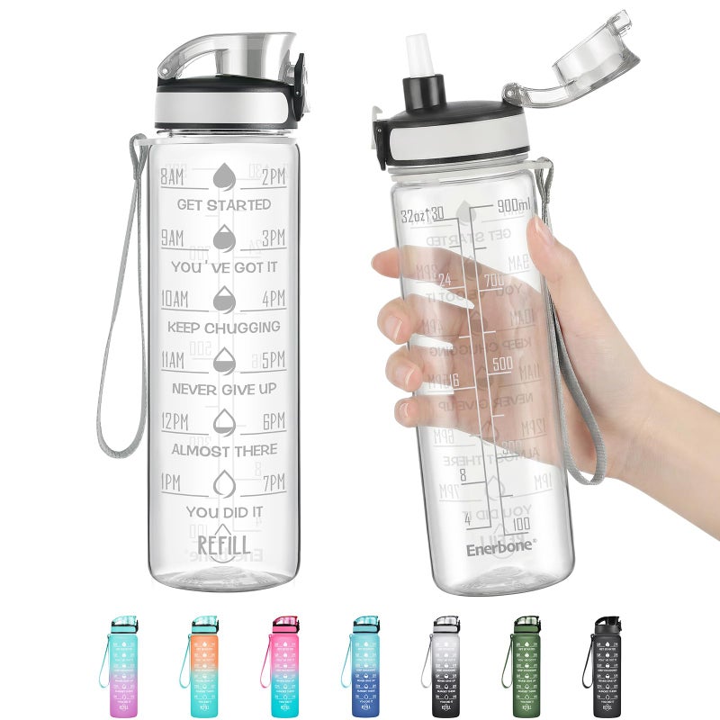 Enerbone Water Bottle, Leakproof BPA & Toxic Free, Motivational Water Bottle with Times to Drink and Straw, Fitness Sports Water Bottle with Strap for Office, Gym, Outdoor Sports - Image 1