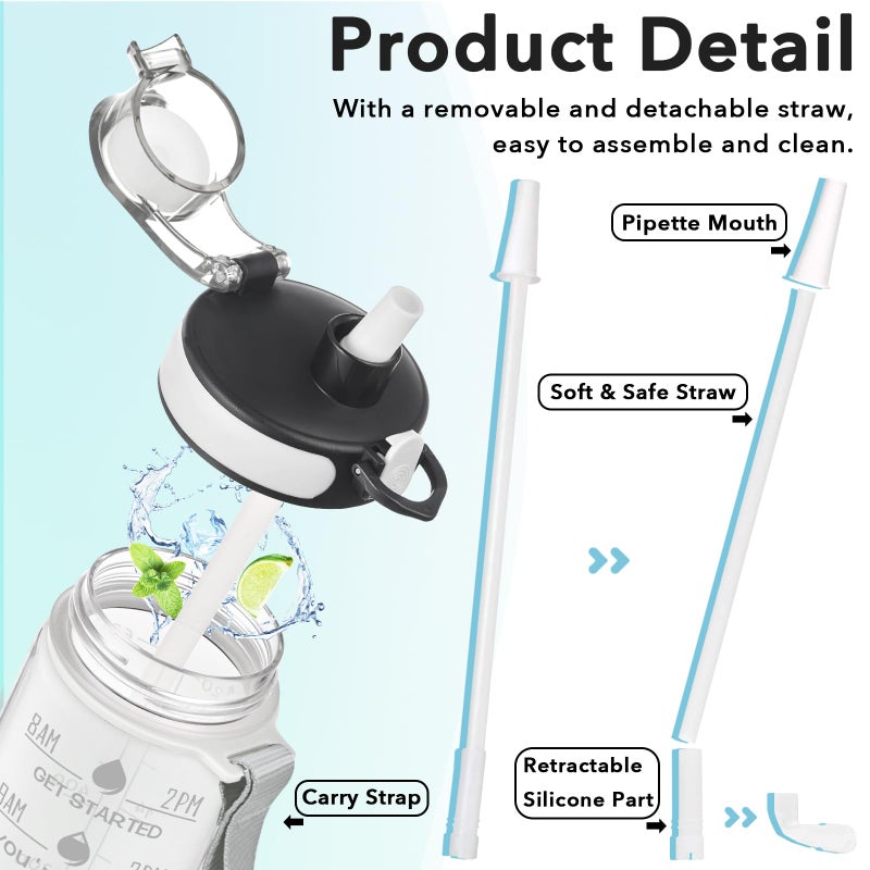 Enerbone Water Bottle, Leakproof BPA & Toxic Free, Motivational Water Bottle with Times to Drink and Straw, Fitness Sports Water Bottle with Strap for Office, Gym, Outdoor Sports - Image 5