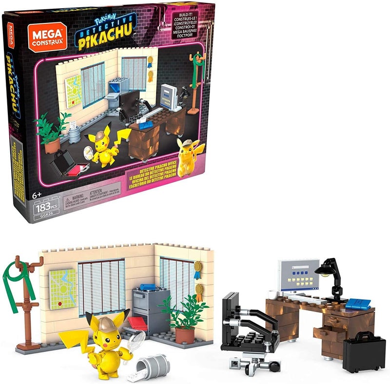 Mega Construx Pokemon Detective Pikachu Pikachu's Office Construction Set with Character Figures, Building Toys for Kids (183 Pieces) - Image 1