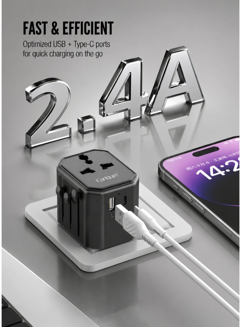 أيرلدوم محول طاقة عالمي للسفر بقدرة 2500 واط مع منفذي USB-A و USB-C للشحن السريع بقدرة 2.4 أمبير | شاحن متعدد المقابس عالمي | محول طاقة عالمي للمملكة المتحدة والولايات المتحدة والاتحاد الأوروبي وأستراليا | محول قابس للسفر | متوافق مع أجهزة الكمبيوتر المحمولة وأجهزة iPhone و Samsung و iPad و MacBook والأجهزة اللوحية | مزود بفيوز أمان وحماية من زيادة التيار - Image 5