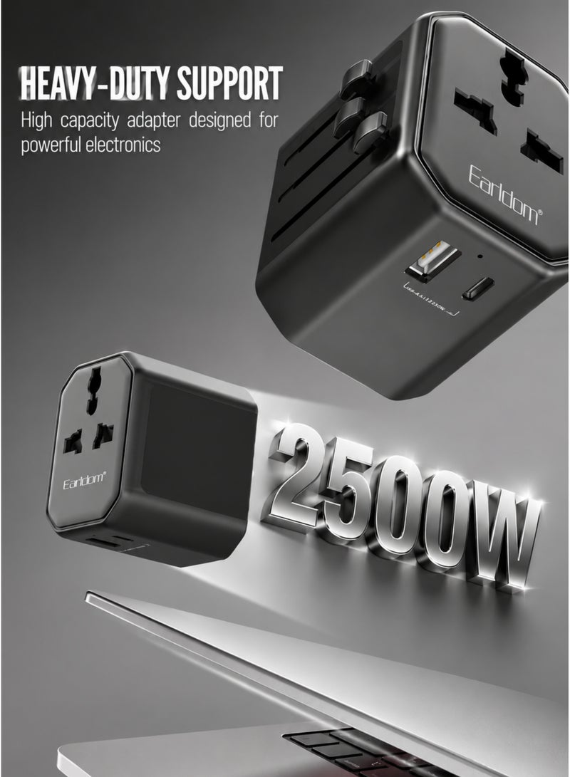أيرلدوم محول طاقة عالمي للسفر بقدرة 2500 واط مع منفذي USB-A و USB-C للشحن السريع بقدرة 2.4 أمبير | شاحن متعدد المقابس عالمي | محول طاقة عالمي للمملكة المتحدة والولايات المتحدة والاتحاد الأوروبي وأستراليا | محول قابس للسفر | متوافق مع أجهزة الكمبيوتر المحمولة وأجهزة iPhone و Samsung و iPad و MacBook والأجهزة اللوحية | مزود بفيوز أمان وحماية من زيادة التيار - Image 4