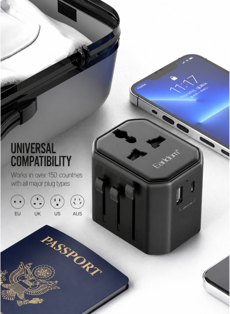 أيرلدوم محول طاقة عالمي للسفر بقدرة 2500 واط مع منفذي USB-A و USB-C للشحن السريع بقدرة 2.4 أمبير | شاحن متعدد المقابس عالمي | محول طاقة عالمي للمملكة المتحدة والولايات المتحدة والاتحاد الأوروبي وأستراليا | محول قابس للسفر | متوافق مع أجهزة الكمبيوتر المحمولة وأجهزة iPhone و Samsung و iPad و MacBook والأجهزة اللوحية | مزود بفيوز أمان وحماية من زيادة التيار - Image 2