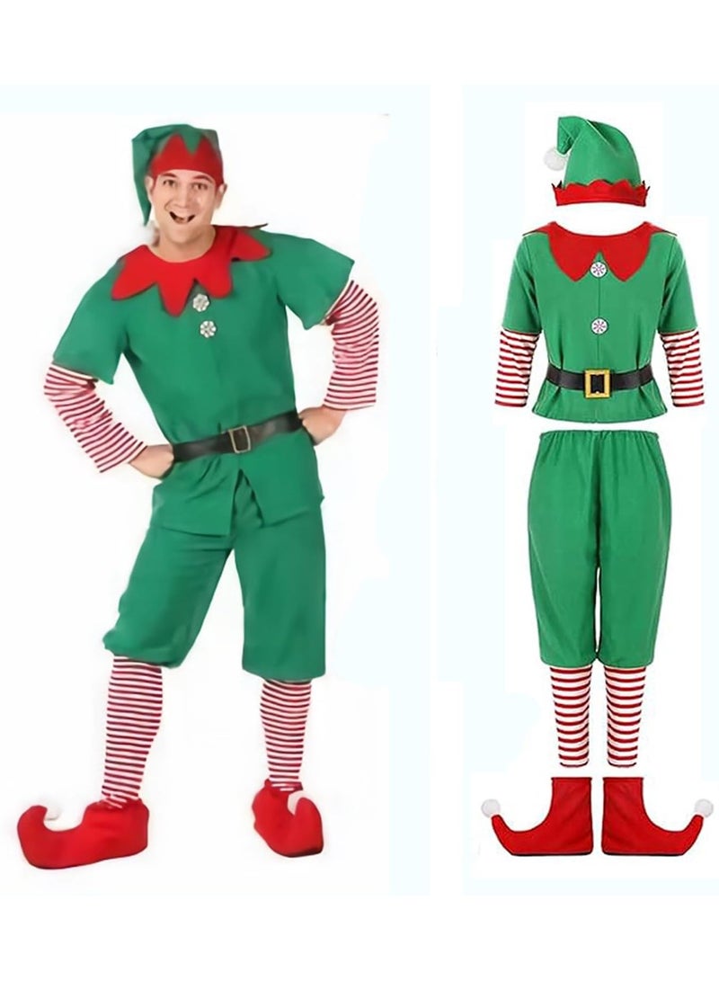 TAPIT Christmas Elf Costume Set Christmas Elf Cosply Outfits Dress for Boys Girls Include Hat Dress and Striped Socks for Christmas New Year Masquerade Party (Boys) - Image 1
