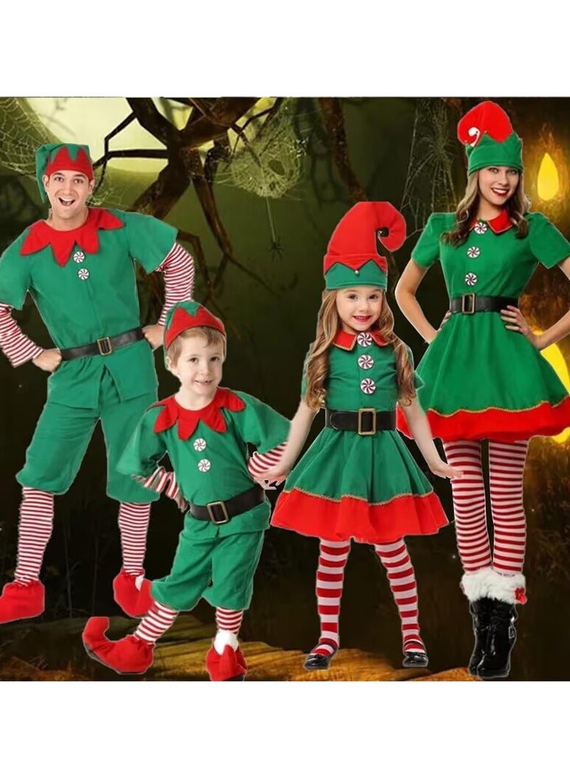 TAPIT Christmas Elf Costume Set Christmas Elf Cosply Outfits Dress for Boys Girls Include Hat Dress and Striped Socks for Christmas New Year Masquerade Party (Boys) - Image 4