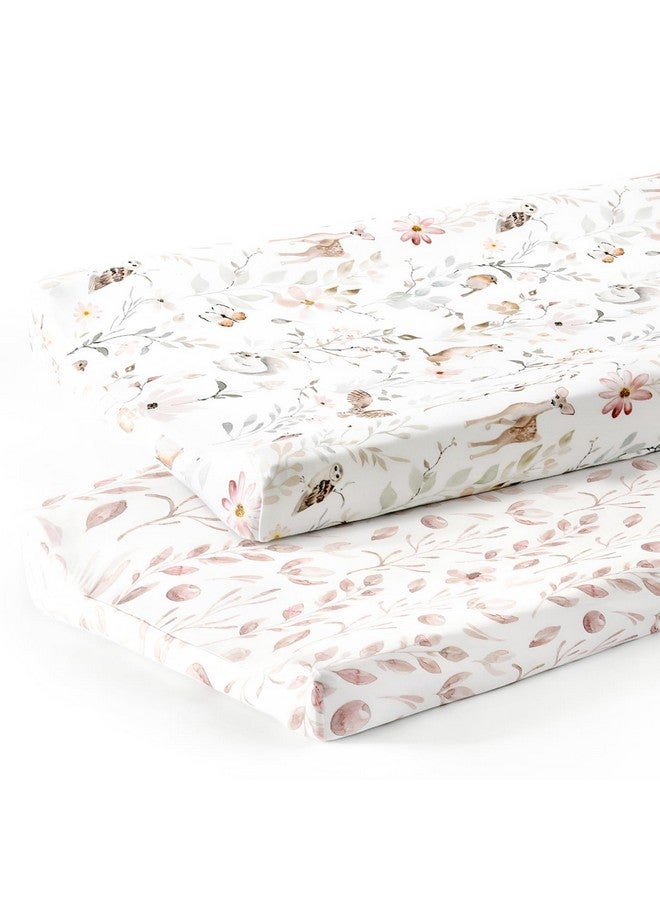 GRSSDER Stretch Ultra Soft Jersey Knit Changing Pad Cover Set 2 Pack, Change Table Pad Covers Fit 32"/34" x 16" Pads Safe and Snug, Beautiful Blush Pink Floral and Cute Animals Print for Girls - Image 1