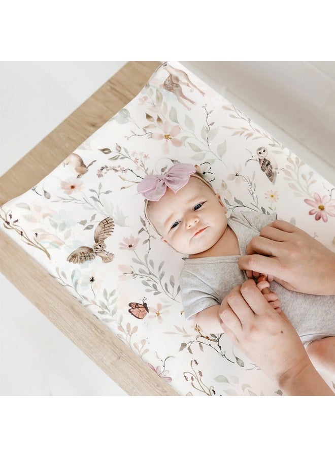 GRSSDER Stretch Ultra Soft Jersey Knit Changing Pad Cover Set 2 Pack, Change Table Pad Covers Fit 32"/34" x 16" Pads Safe and Snug, Beautiful Blush Pink Floral and Cute Animals Print for Girls - Image 3