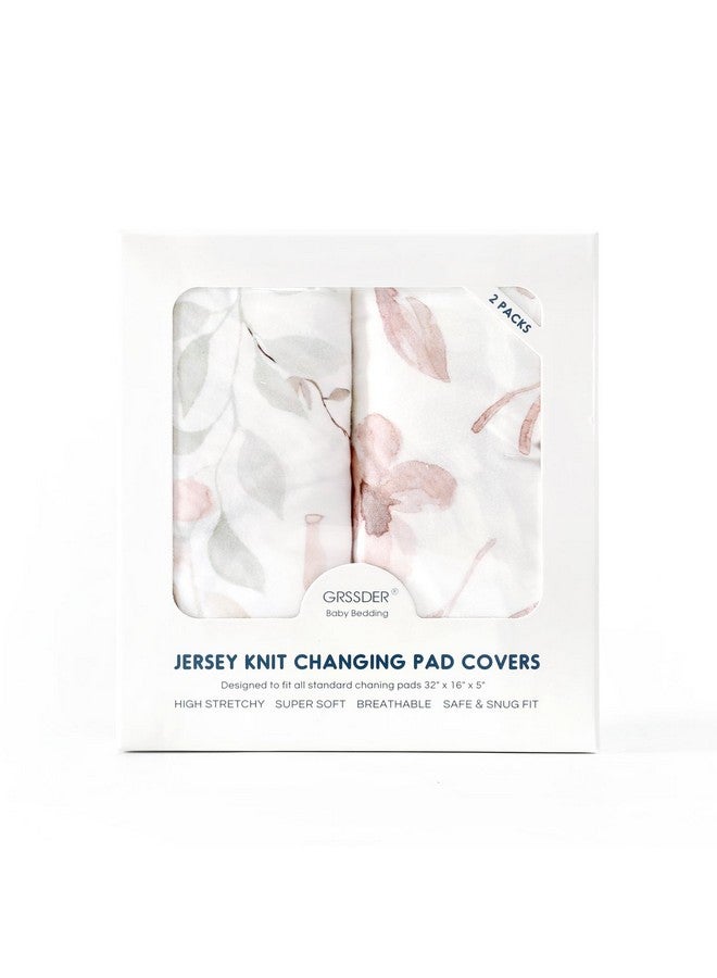 GRSSDER Stretch Ultra Soft Jersey Knit Changing Pad Cover Set 2 Pack, Change Table Pad Covers Fit 32"/34" x 16" Pads Safe and Snug, Beautiful Blush Pink Floral and Cute Animals Print for Girls - Image 4