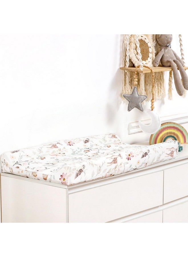 GRSSDER Stretch Ultra Soft Jersey Knit Changing Pad Cover Set 2 Pack, Change Table Pad Covers Fit 32"/34" x 16" Pads Safe and Snug, Beautiful Blush Pink Floral and Cute Animals Print for Girls - Image 2