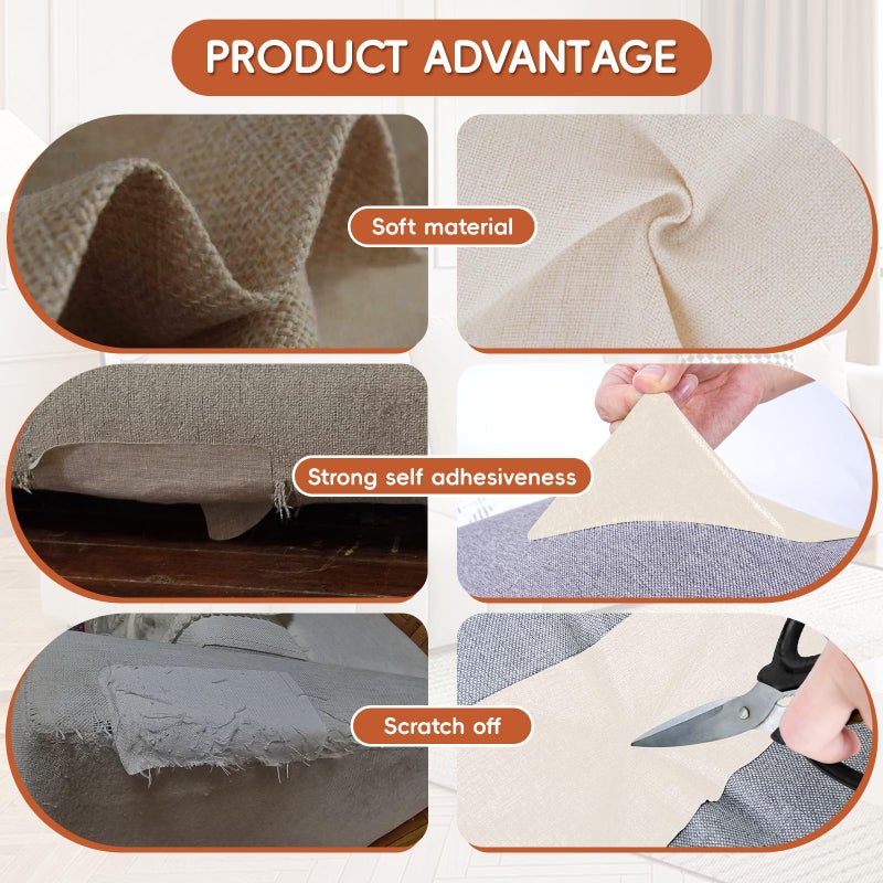 LIHBIH Linen Fabric Repair Tape 4.7x63 Inch, Self Adhesive Couch Patch Repair Fabric Tape for Furniture, Linen Patch Kit for Couch, Carpet, Upholstery, Chair, Sofa, Cushion, Bag (Beige) - Image 3