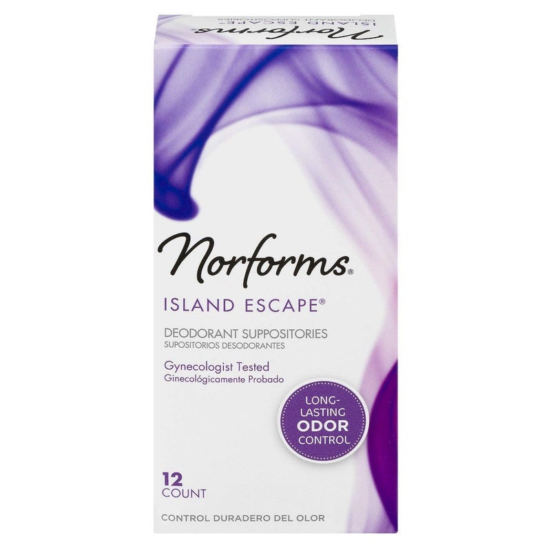 Feminine Deodorant Suppositories, Long Lasting Odor Control, Island Escape Scent, 12 Count (Pack of 4)