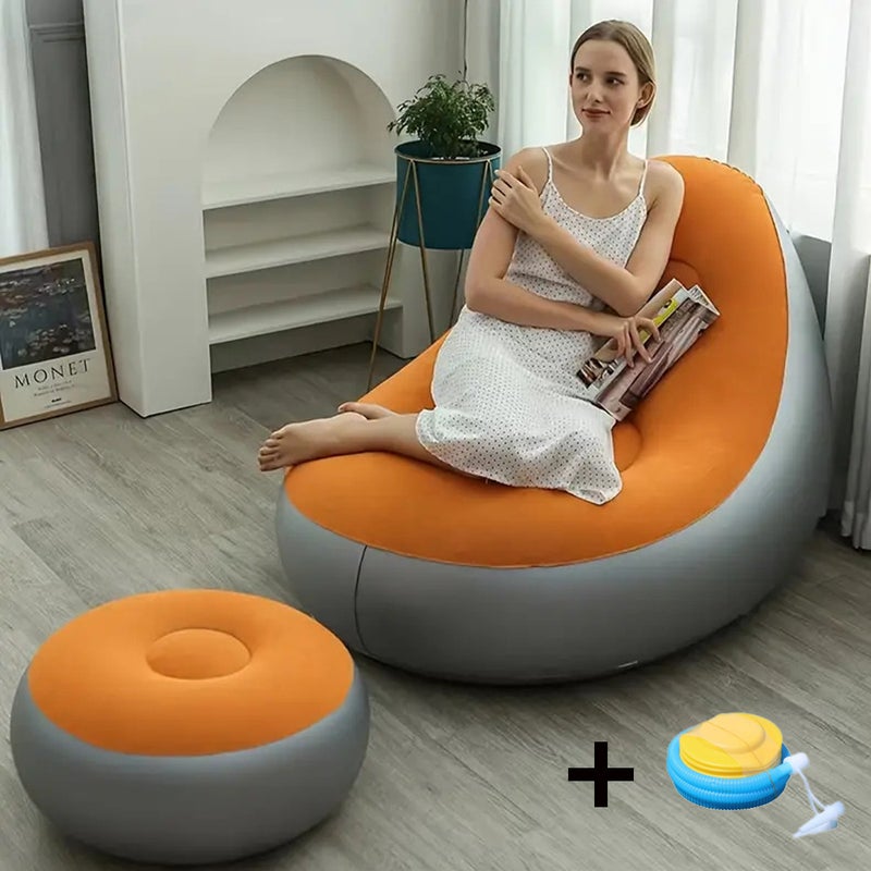 Ergonomic Inflatable Lounge Chair with Ottoman, Foldable Recliner for Indoor and Outdoor Relaxation - Image 1