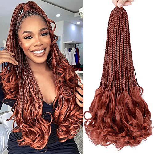 Dorsanee French Curl Crochet Braids 18 Inch 6 Packs Goddess Box Braids Crochet Hair Pre Looped French Curly Braiding Hair Cooper Red Crochet Box Braids With Curly Wavy Ends Synthetic Hair Extensions 350