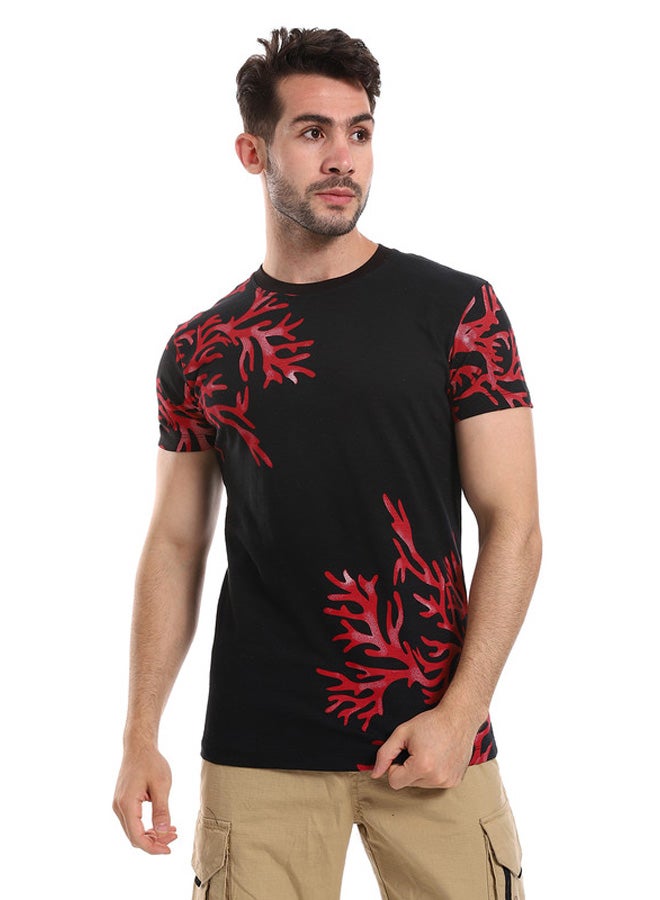 WHITE RABBIT Black & Red Coral Reef Printed Corners Slip On Tee  - Image 1