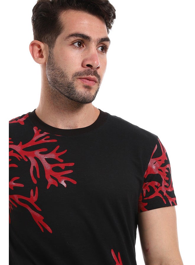 WHITE RABBIT Black & Red Coral Reef Printed Corners Slip On Tee  - Image 4