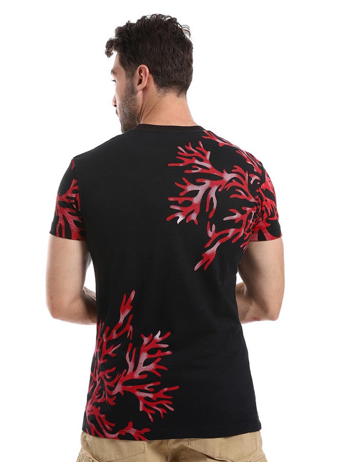WHITE RABBIT Black & Red Coral Reef Printed Corners Slip On Tee  - Image 3