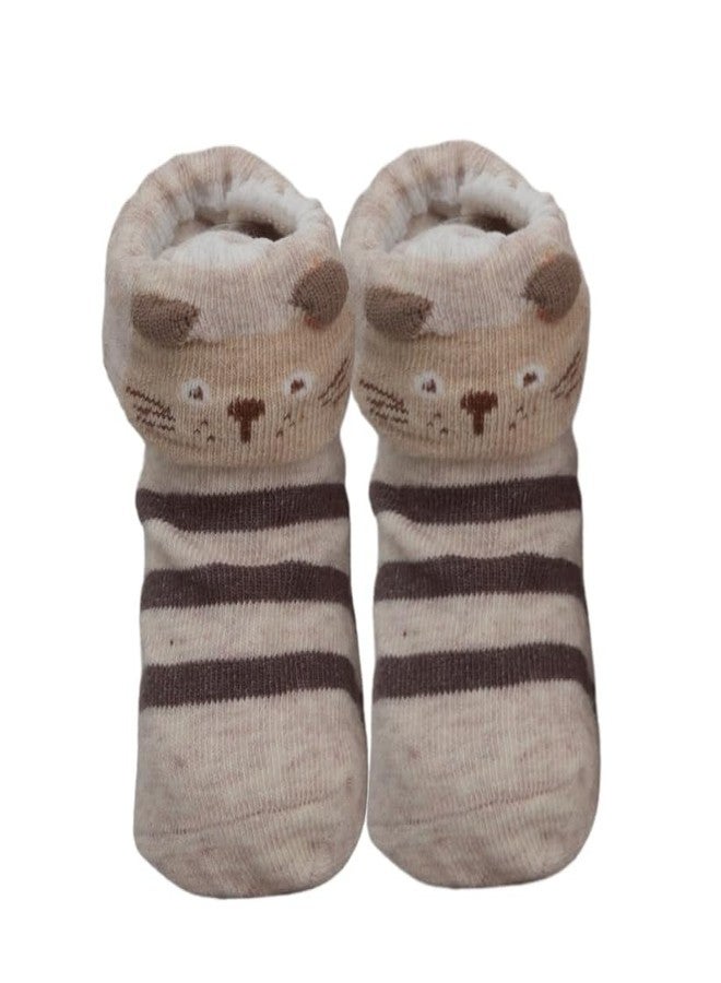 Yellow Bee Bear and Animal Print Anti-Skid Socks for Boys- Pack of 2, Grey, Biege, 0-12 Months - Image 3