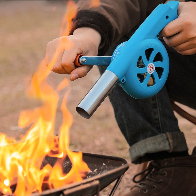 Fire Blower: Blue Metal Blade Hand Cranked Blower - High Speed Gear Efficient Airflow Detachable Crank Portable Fire Starter for Outdoor Camping Backyard Cooking - Image 5