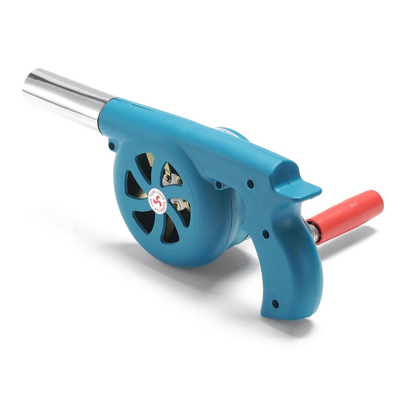 Fire Blower: Blue Metal Blade Hand Cranked Blower - High Speed Gear Efficient Airflow Detachable Crank Portable Fire Starter for Outdoor Camping Backyard Cooking - Image 1