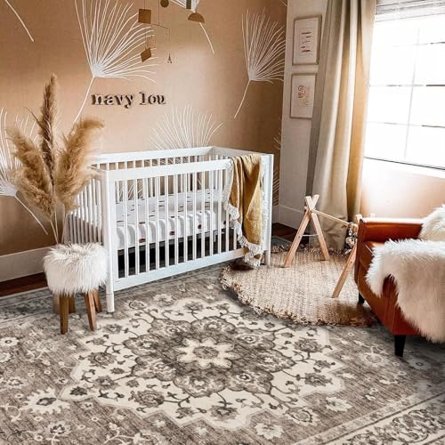 TOPRUUG Washable Oriental Area Rug - 8x10 Rugs for Living Room Soft Carpet for Bedroom Waterproof Floral Distressed Indoor Stain Resistant Non-Shedding Floor Carpets (Beige, 8x10) - Image 2