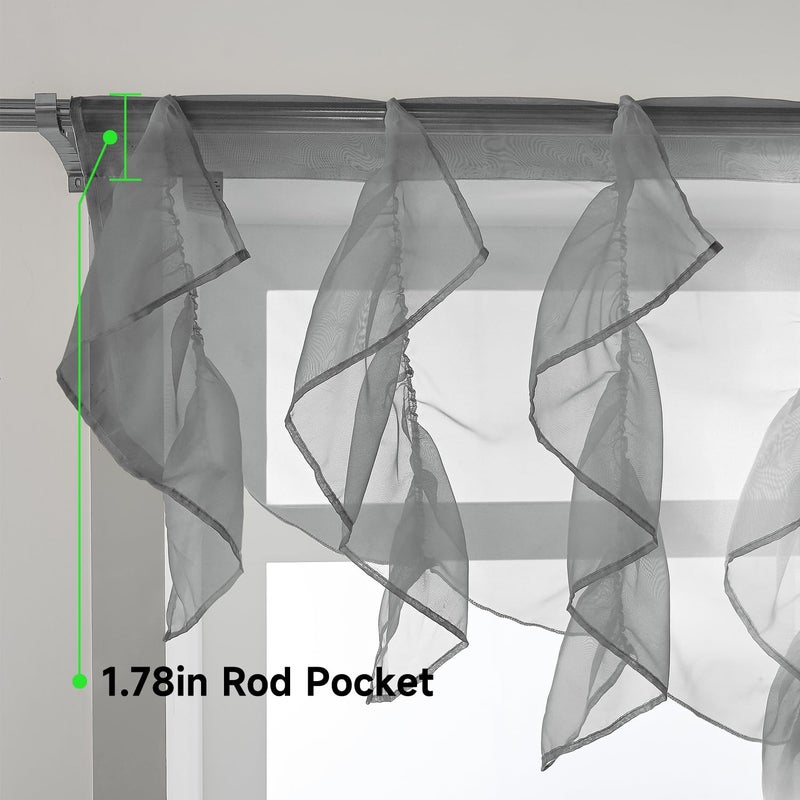 PearAge Ruffled Voile Semi Sheer Curtain Valance, Kitchen Living Room Shabby Chic Ruffle Valance Curtains, Girls Daughters Bedroom Cascade Window Valance 52x26 Inches (Grey-Triangle) - Image 4