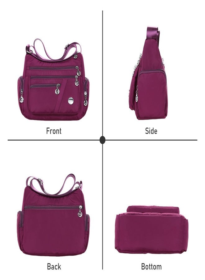 LassZone Nylon Crossbody Bags for Women Waterproof Shoulder Bag Lightweight Travel Handbag Multi Pocket Messenger bag Satchel Purse for Casual Work School, Purple - Image 3