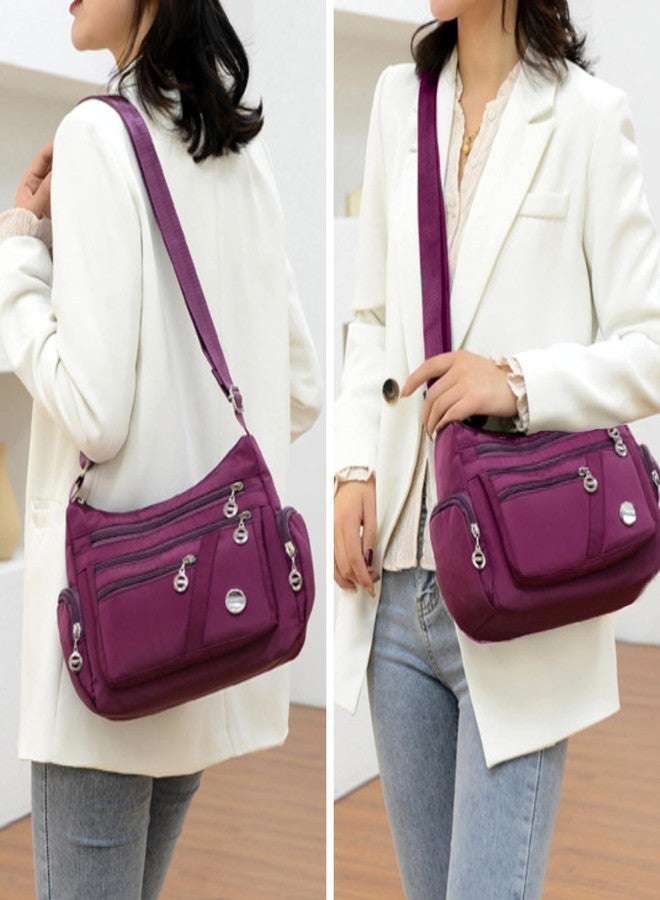 LassZone Nylon Crossbody Bags for Women Waterproof Shoulder Bag Lightweight Travel Handbag Multi Pocket Messenger bag Satchel Purse for Casual Work School, Purple - Image 2