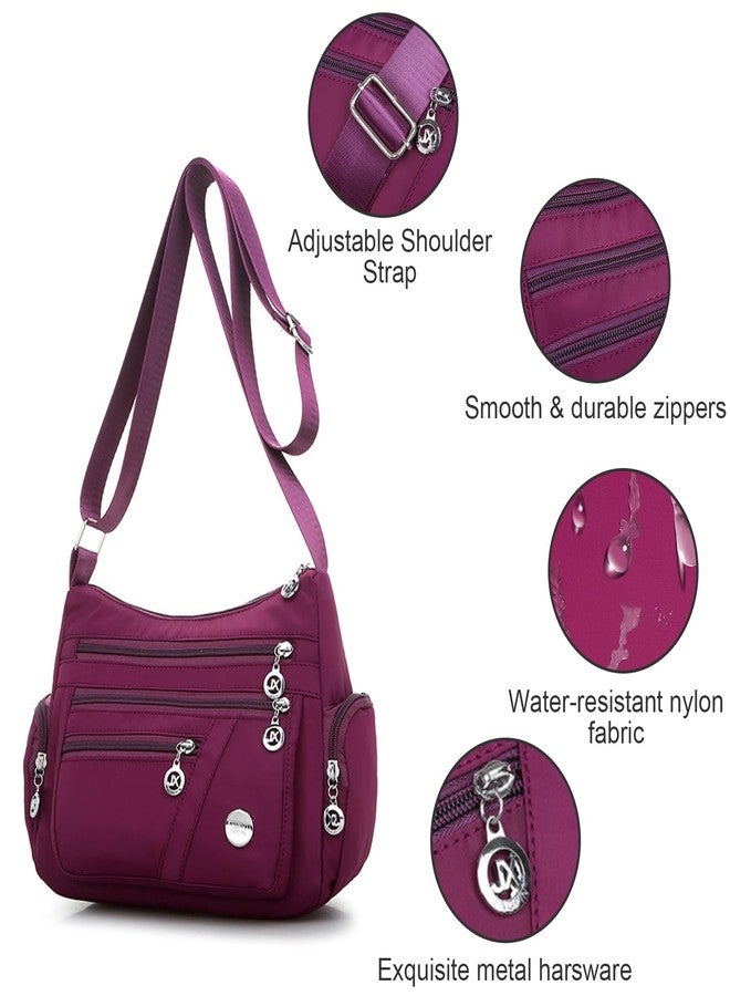 LassZone Nylon Crossbody Bags for Women Waterproof Shoulder Bag Lightweight Travel Handbag Multi Pocket Messenger bag Satchel Purse for Casual Work School, Purple - Image 4